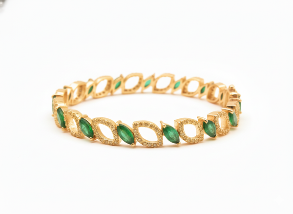 14k Gold Zambian Emerald and Diamond Bangle Bracelet