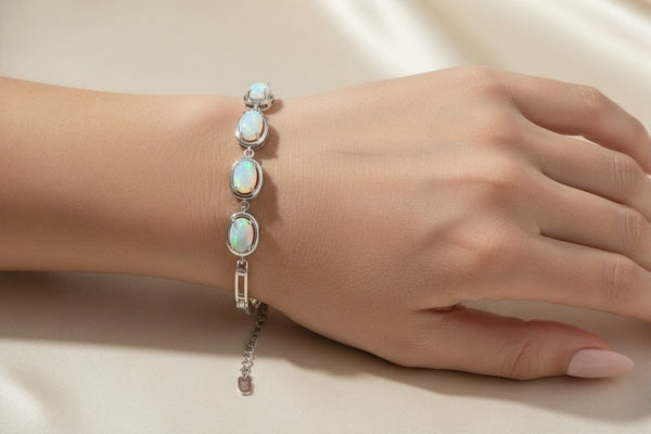 Minimalist Oval Opal Link Bracelet for Women – Elegant Gemstone Jewelry