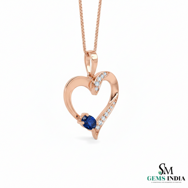Oval shape Blue Sapphire & Diamond Heart Pendant - Fine Gold Jewelry