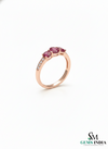 Minimalist Round Natural Ruby Three-Stone Diamond Ring Fine Jewelry Gift