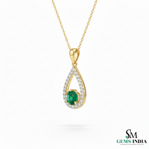 Emerald Teardrop Halo Pendant in 14k Gold emerald jewelry for women
