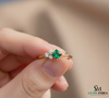 Princess Cut Green Emerald Ring with Trio Diamond Accent Cluster – Minimalist Fine Jewelry