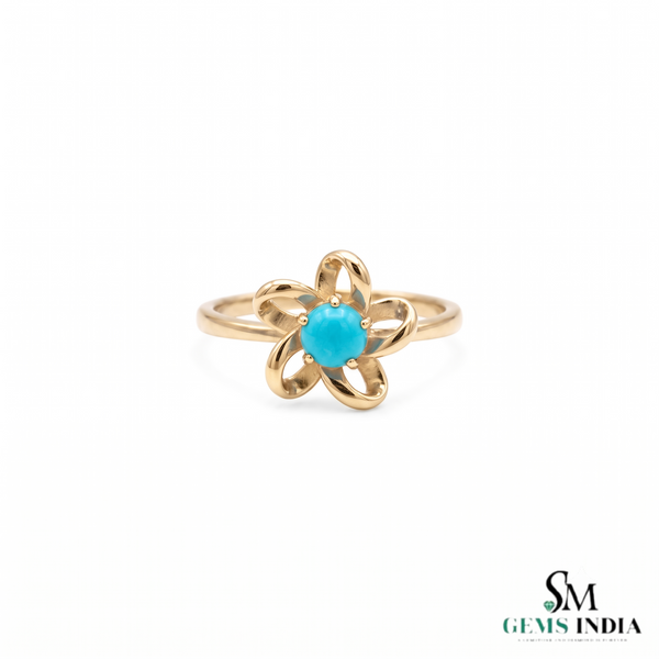 Round Cut Turquoise Flower Ring In 14k Gold – Floral Statement Ring