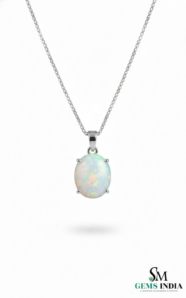 Oval Opal Diamond Halo Pendant Natural Gemstones Jewelry