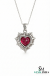 Heart Shape Red Ruby & Diamond Halo Pendant - Romantic Ruby Heart Pendant For Woman