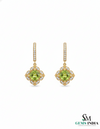 Cushion Cut Natural Peridot Diamond Dangle Earrings - Bridal gemstone earrings