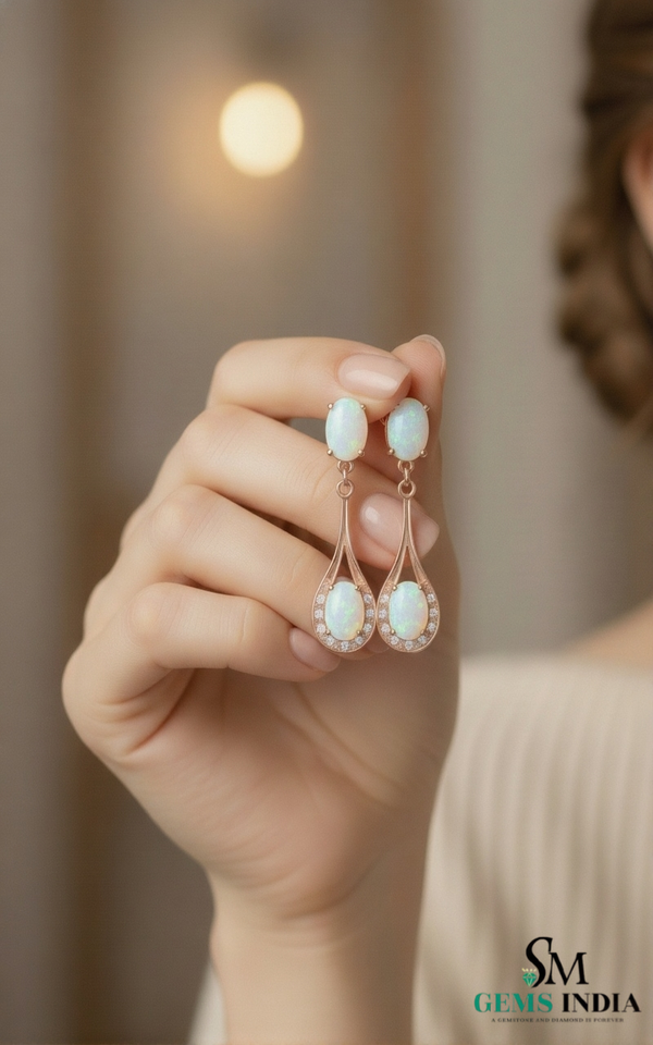 Classic Oval Opal Hanging Earrings – Vintage Inspired Opal earrings for her