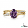 Oval Amethyst Criss Cross Ring in Gold with Diamond Accents