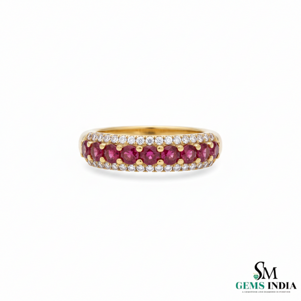 Luxury Round Natural Ruby Diamond Eternity Band for Women Eternity Ring for Her