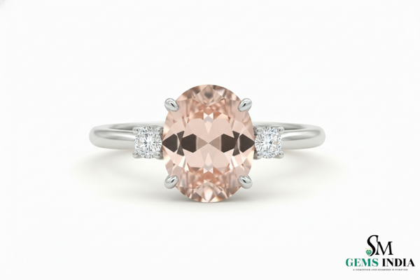 Minimalist Oval Morganite & Diamond Ring - Pink Gemstone Ring