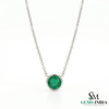 Round Emerald Bezel Set Pendant Necklace – Minimalist Solitaire Green Gemstone Fine Jewelry