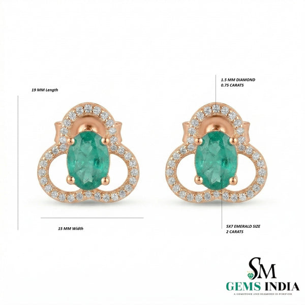 Elegant Oval Emerald and Diamond Clover Stud Earrings – Fine Gold Jewelry