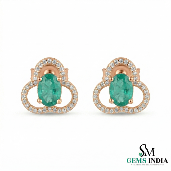 Elegant Oval Emerald and Diamond Clover Stud Earrings – Fine Gold Jewelry