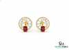 Emerald Cut Ruby & Moissanite Halo Stud Earrings in 14k Gold Gift for Her