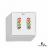Emerald cut Rainbow Sapphire & Diamond Vertical Drop Stud Earrings