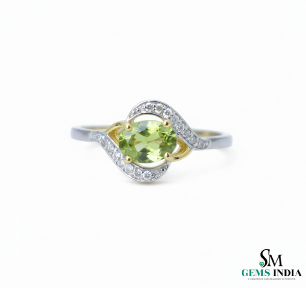 Peridot & Diamond Wave Ring – Elegant Gemstone Statement Ring