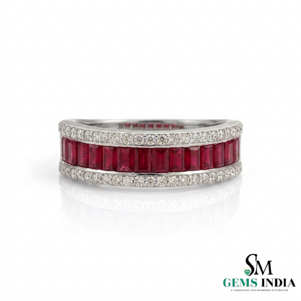 Baguette Cut Ruby Diamond Band Ring - Anniversary Ring For her