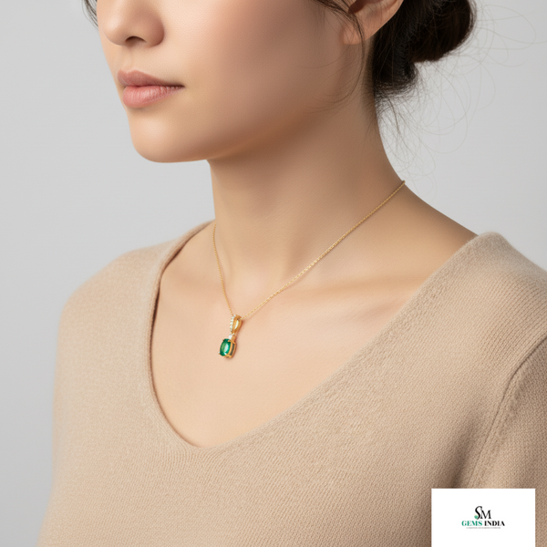 2.80 carat Elegant Oval Emerald and Diamond Pendant may Birthstone Necklace
