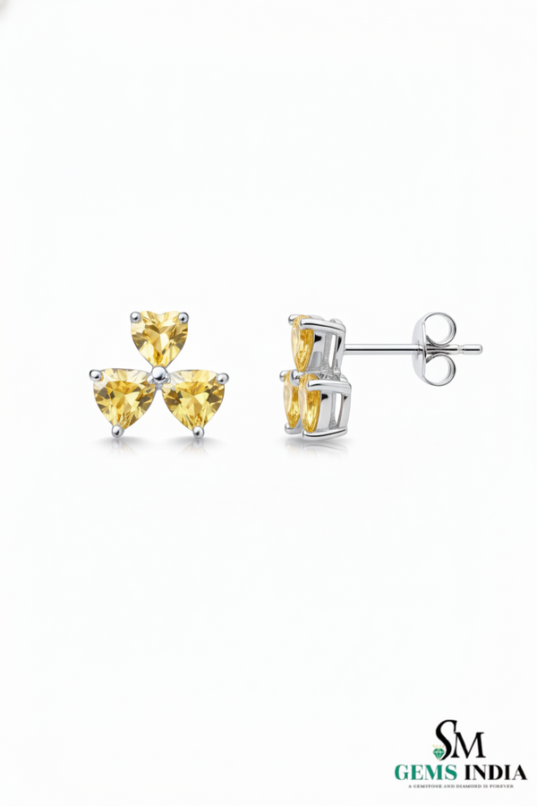 Three-Stone Heart NaturalCitrine Stud Earrings