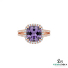 Cushion Cut Natural Amethyst & Diamond Halo Engagement Ring