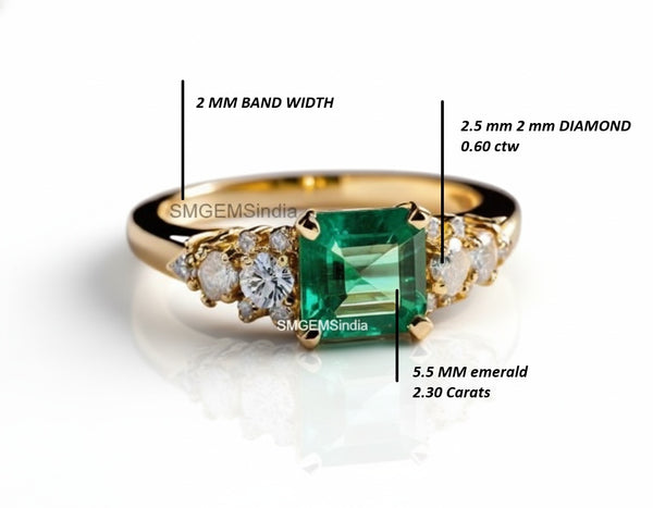 Octagon Natural Emerald And Diamond Engagement Ring Anniversary Gift Ring