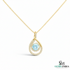 Classic Round Aquamarine Diamond Swirl Teardrop Pendant