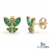 Emerald Marquise Butterfly Stud Earrings – Green Gemstone Diamond Accent Nature Inspired Fine Jewelry
