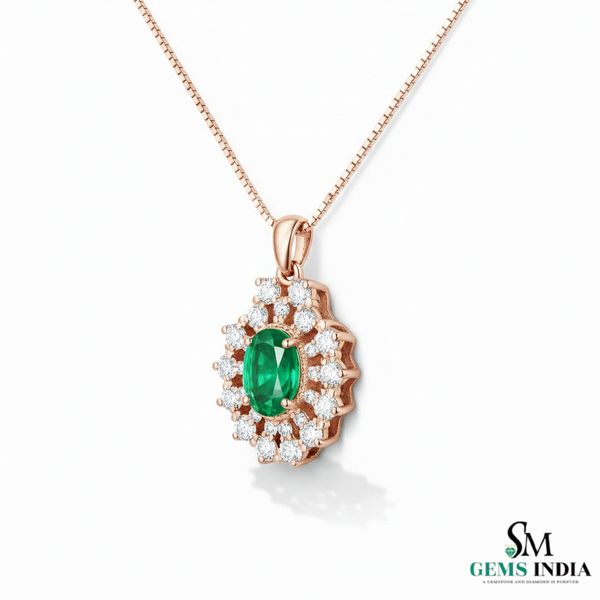 Oval Natural Emerald Diamond Halo Pendant – Fine Gold Jewelry