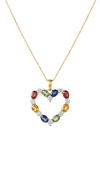 Rainbow Multicolor Oval Gemstone Heart Pendant Necklace in 18k Gold