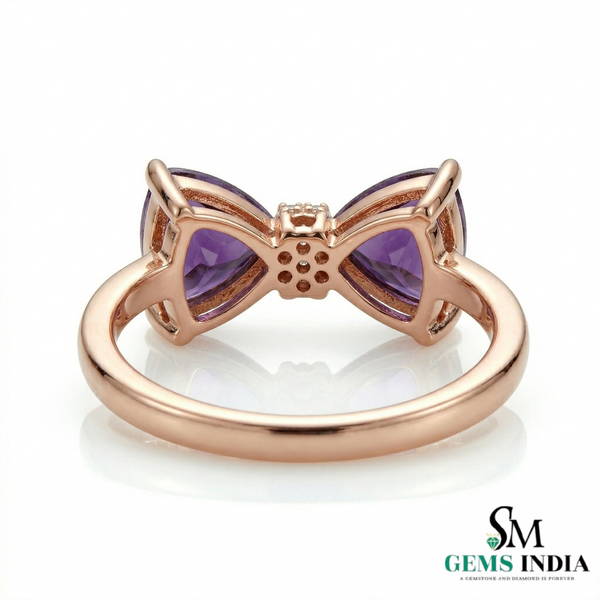 Double Trillion Cut Amethyst Bow Ring with Diamond Accent