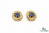 Round Blue Sapphire & Diamond Cluster Stud Earrings in 18k Gold – Vintage Halo Style