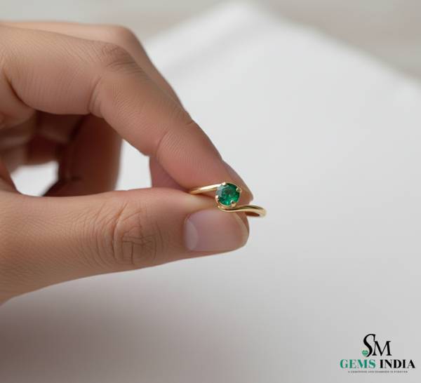 Dainty Emerald Bypass Ring – Thin Gold Stackable Ring