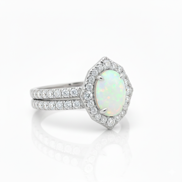 Doppelter Smaragd-Ring in offenem Design aus 14 Karat Gold – Band mit quadratisch und rund geschliffenen grünen Edelsteinen