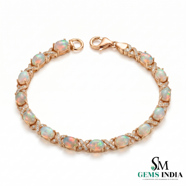 Natural Ethiopian Opal Tennis Bracelet with Diamond Infinity Links