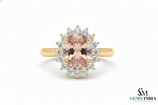 Luxury Oval Morganite Halo Ring with Diamonds - Blush Pink Engagement Ring