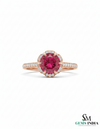 Round cut Natural Ruby Engagement Ring with Diamond Halo in 14k and 18k Gold