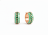 Green Enamel Huggie Hoop Earrings with Sparkling Green Stones Round Green Gemstones
