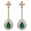 2.30 carat Pear Shape Natural Emerald And Diamond Dangle Drop Earrings