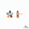 Multicolor Pear Cut Gemstone Flower Stud Earrings – Diamond Center Floral Cluster Earrings for Women