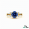 Round Blue Sapphire Diamond Split Shank Ring in 18k Gold