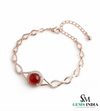Luxury Ruby Cabochon Bracelet with Diamond Halo – Elegant Adjustable Gemstone Bracelet for Women