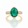 Oval shape Natural Emerald Cabochon Engagement Ring with Diamond Band 3.20 carat 18K Gold Ring