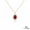 Vintage Style Oval Cut Natural Ruby and Diamond Halo Pendant in 18k Gold