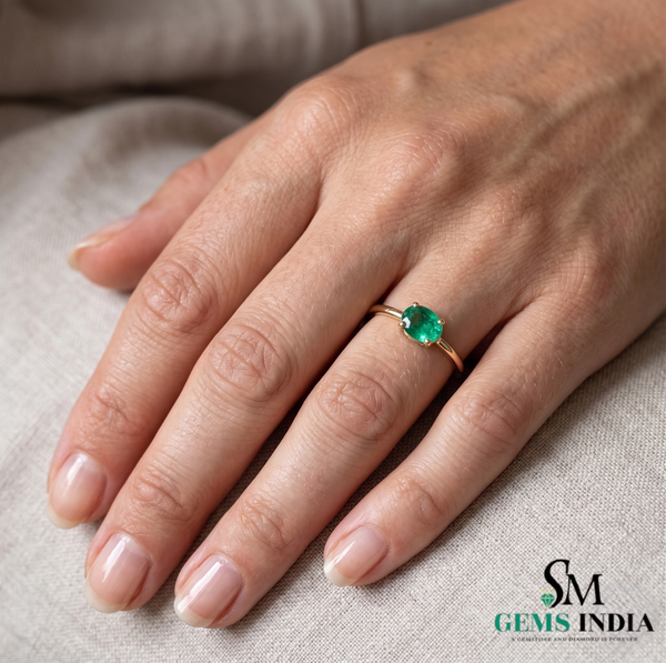 Natural Emerald Solitaire Ring – Oval Cut in 14K Gold