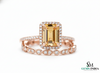 Luxury Emerald Cut Double Band Citrine Ring with Diamond Halo