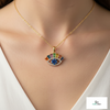 Rainbow Evil Eye Pendant Multicolor Baguette Gemstones in Gold