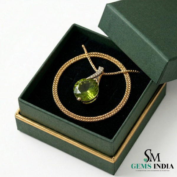 Round Peridot Pendant with Diamond Accent - Elegant Minimalist Birthstone Jewelry