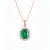 Natural Cushion Emerald Necklace in 14K Gold Diamond Halo Pendant for Her