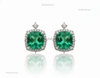 Cushion Cut Natural Emerald Halo Stud Earrings in 14K Gold Green Gemstone Gift for her&nbsp;