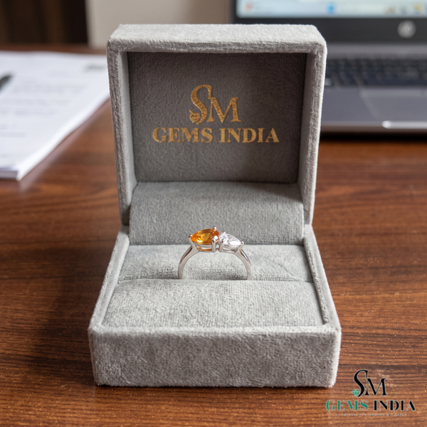 Pear Shaped Citrine Diamond Ring - Gift For Women